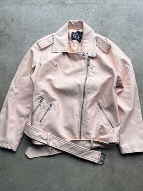 Levi’s Light Pink Faux Leather Belted Moto Jacket